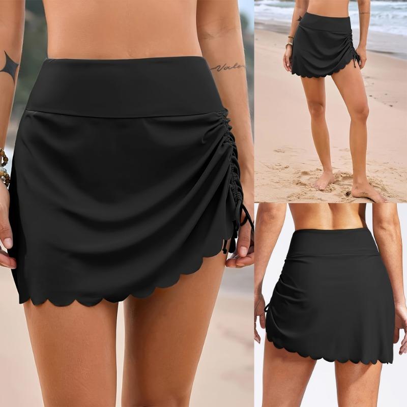 Women S Solid Drawstring Design Slim Fit Swim Shorts Skirt