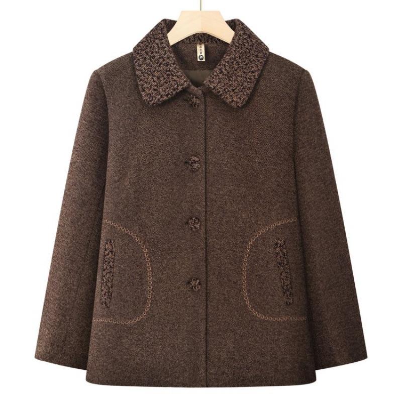 

Зимнее шерстяное пальто для матери среднего возраста, утолщенный плюшевый топ для бабушки, одежда для дамы 0 лет 5XL [Recommended 150-80 kg]