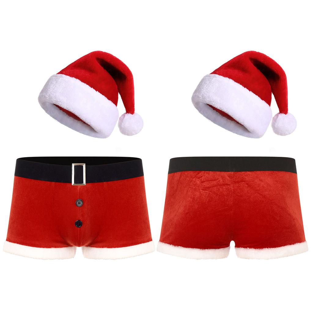 Mens Christmas Santa Claus Velvet Cosplay Holiday Boxer Shorts Underwear  with Hat Buy cheaply on Joom