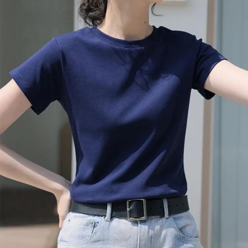 Women's Solid Color Short Sleeve T-Shirt Basic Crew Neck Casual Slim Fit Tee for Daily Wear