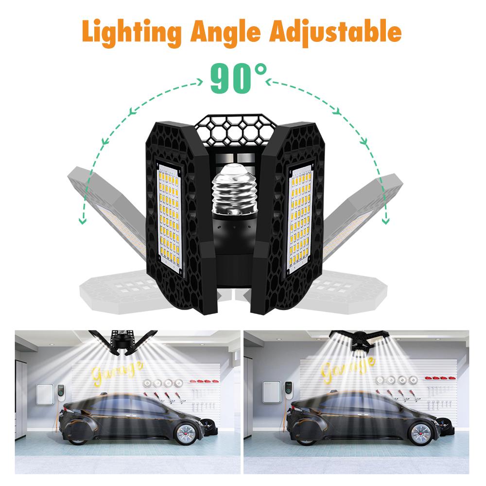 AC85 265V Deformable Garage Light LEDs Three Leaf Fan Blade Bulb Ceiling Lamp E27 E26 Base Lighting Angle Adjustable