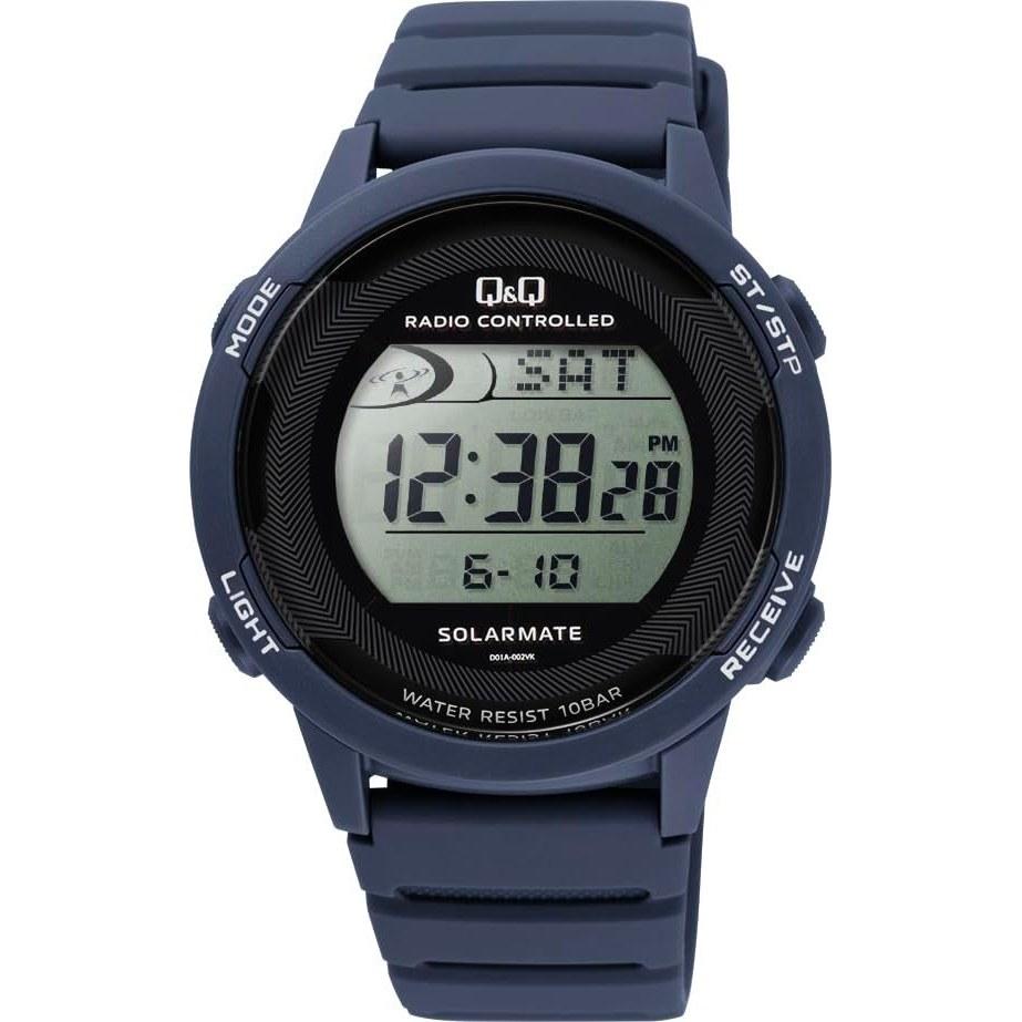 Citizen QQ wristwatch digital radio solar waterproof date urethane belt D01A-005VK mens blue