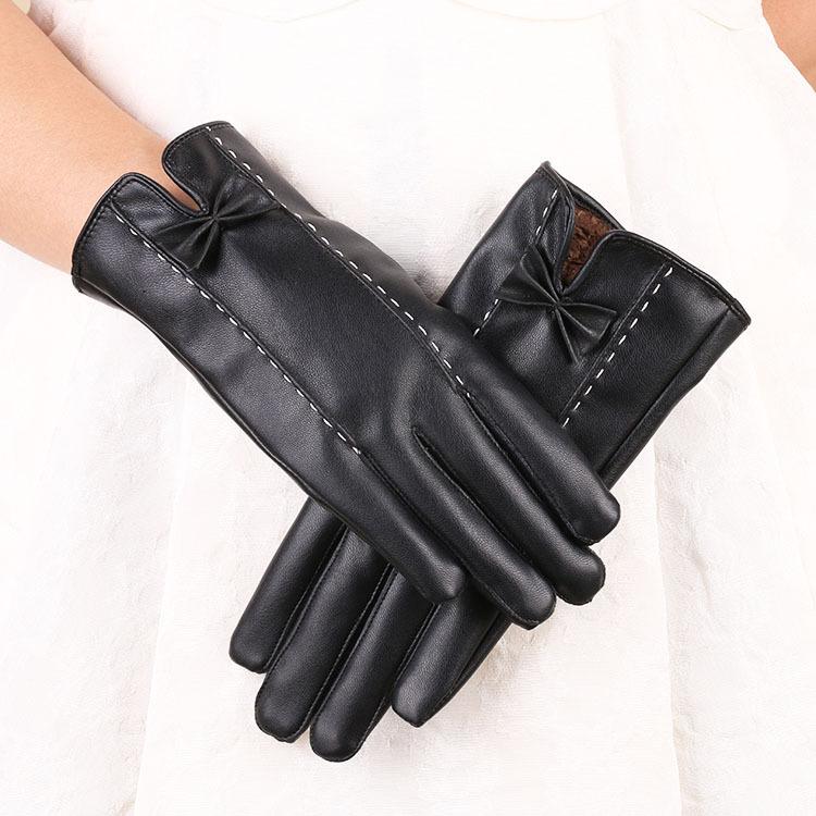 

Женские теплые кожаные перчатки новые зимние перчатки бант флис утолщенные ветрозащитные велосипедные перчатки с сенсорным экраном One Size