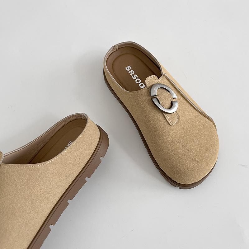 Retro brown inner height increase soft bottom thick bottom bag head slippers women's summer outer wear 2025 new outer wear non-slip sandals