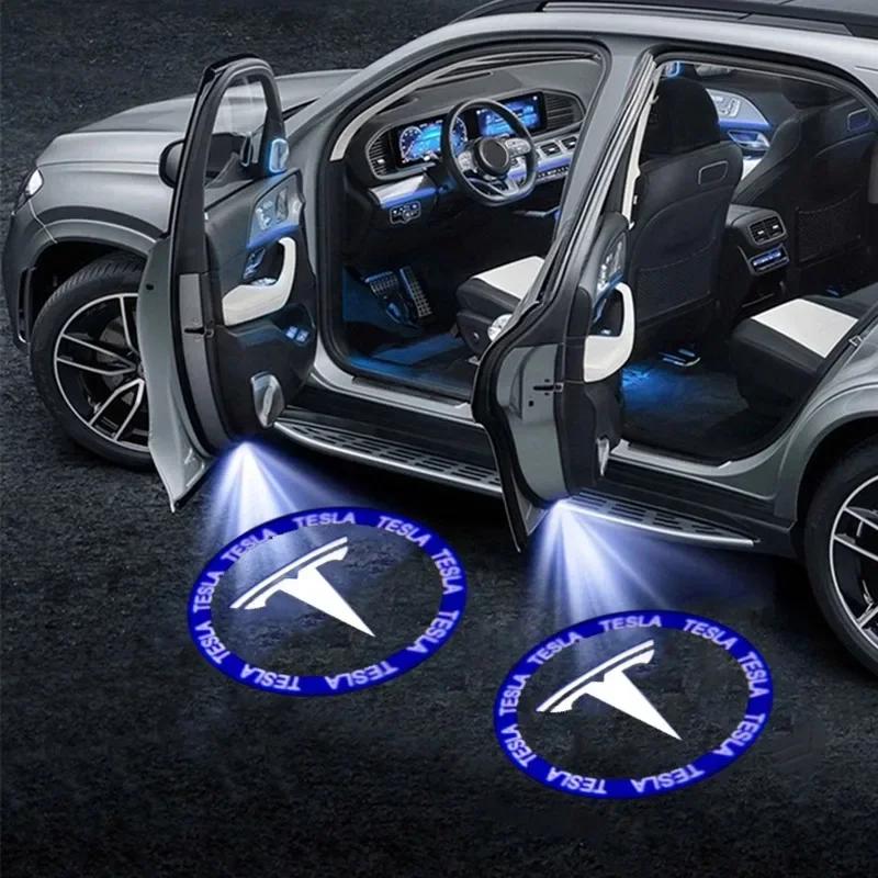 Car Sticker Tesla 2pcs Car Door Welcome Lights Projector Shadow Lamp Decor for Tesla Model S 2014-2019 Model 3 2018-2020 Model X