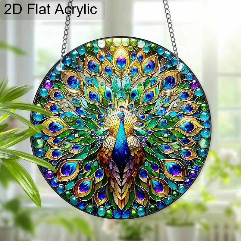 Acrylic Peacock Stained Glass Style Suncatcher, Vibrant Feather Window Hanging Ornament for Art and Animal Lovers
