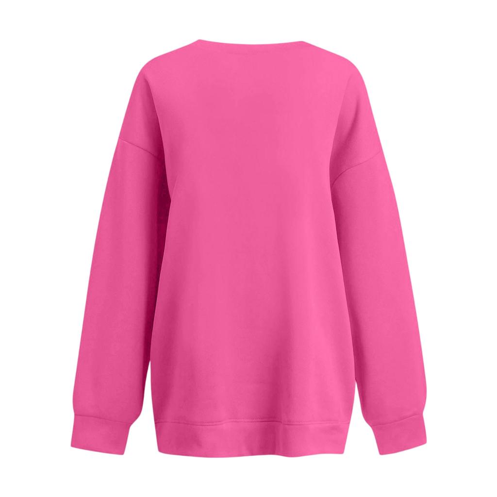 Ladies Long Sleeve Solid Color V-neck Sweatshirt
