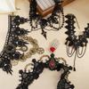Black Lace Centerpiece Neck Jewelry Set Gothic Statement Accessories for Themed Photo Shoots, Festivals and Halloween Looks