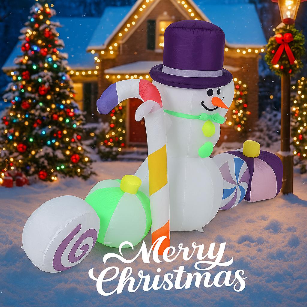 5.91FT Inflatable Toy Snowman Candy Decoration Xmas Yard Lawn Home Party Decor Ornament With LED Lit Christmas Supplie Gift