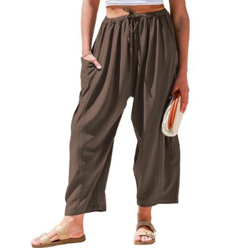 

Женские модные повседневные однотонные брюки с высокой талией и капри с принтом XXXL кокосовый