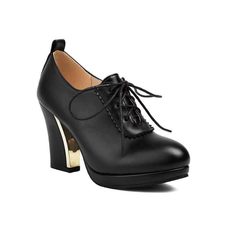 

Женские туфли на высоком каблуке, одиночные туфли, модная водонепроницаемая платформа, толстый каблук, большой размер, шнуровка, туфли с низким вырезом, универсальная всесезонная обувь. 42