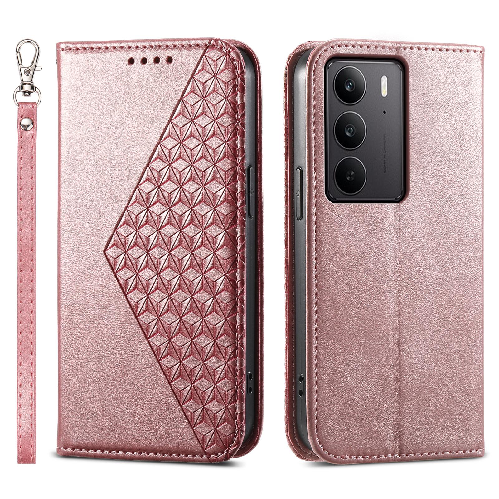 

For Realme C75 4G/V60 Pro 5G Case Calf Texture PU Leather Phone Cover with Wallet Rose Gold