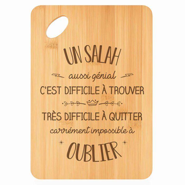 Planche à découper - PLANETEE - Un Salah aussi génial - Bambou 30x20x1 cm - Bords arrondis & trou 24 mm - Cadeau gravé