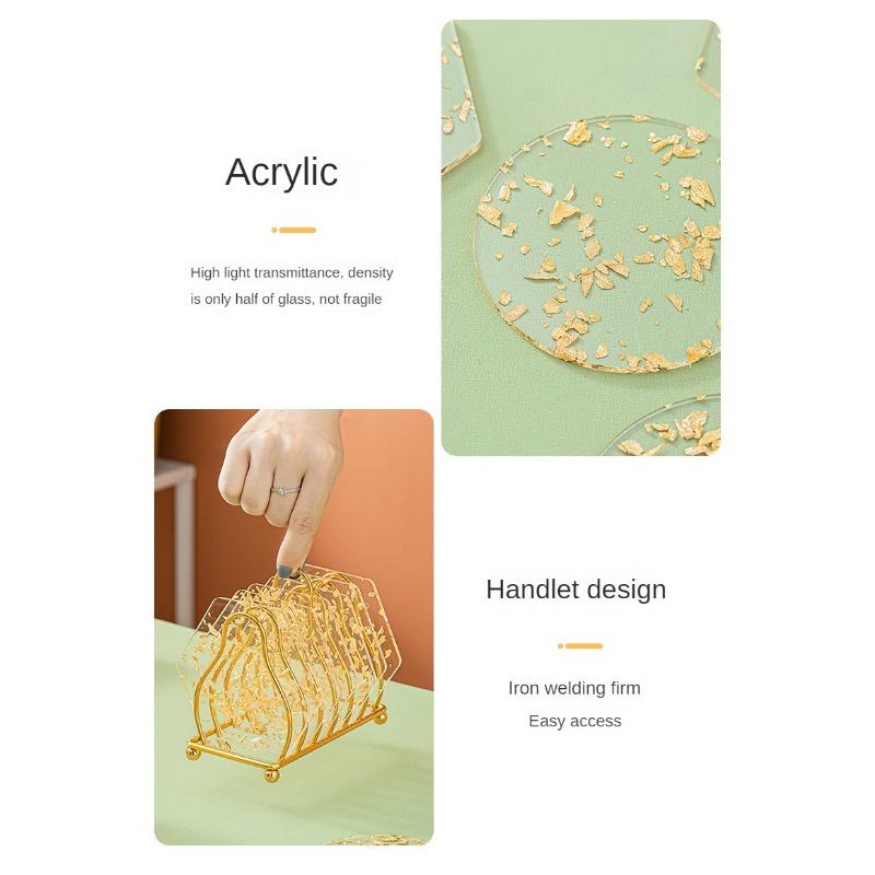 Acrylic Coaster Tea Cup Gold Foil Ins Same Creative Resin Table Mat Waterproof Heat-Resistant Mat Style Nordic Style