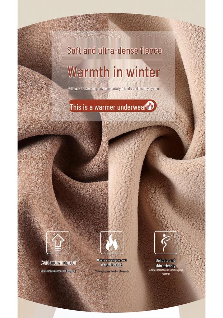 Women's Autumn Lambswool & Fleece Thermal Set: 460g Brushed Velvet Top & Bottoms for Cold Weather