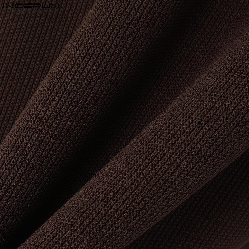 INCERUN Men Buttons Mockneck Long Sleeve Rib Knitted Pullovers Tops