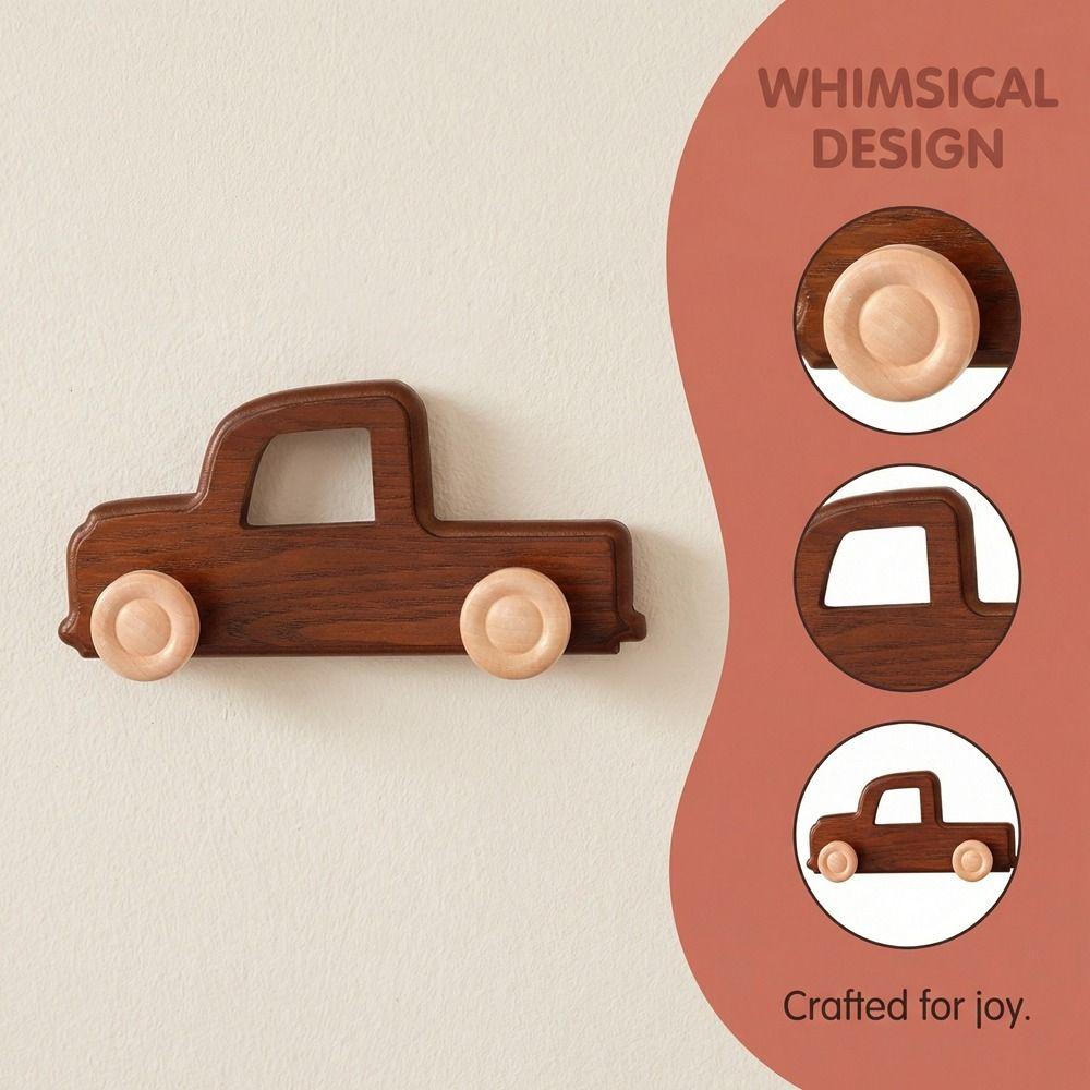 Cute Wall Mounted Car Shaped Hooks Vintage Style Cartoon Coat Hook Wooden Free Punching Wall Decorative Hook Entrance Decor