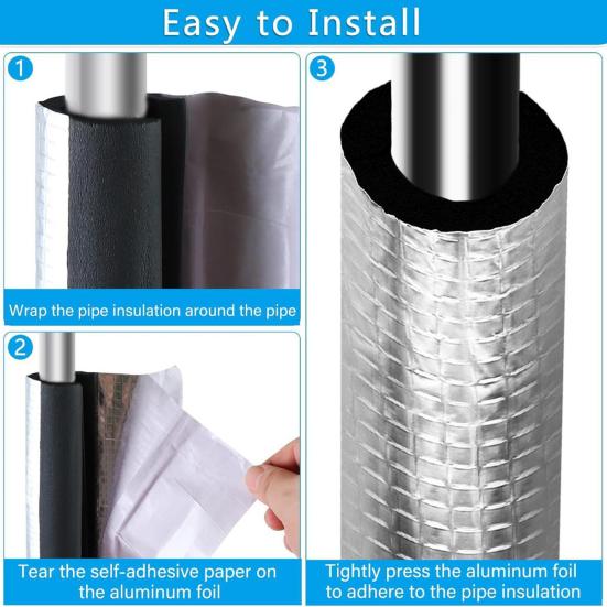 10Pcs Pipe Insulation Foam Tubes Self Adhesive Insulation Foam Wrap Aluminum Foil Pipe Covers for Spigot Winter Outside Pipes Freeze Protection