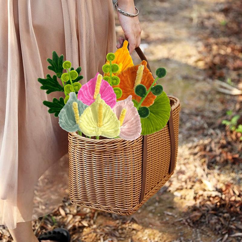 3Pcs Pipe Cleaner Flower Finished Artificial Chenille Stems Home Decor Flamingo Palm Handmade