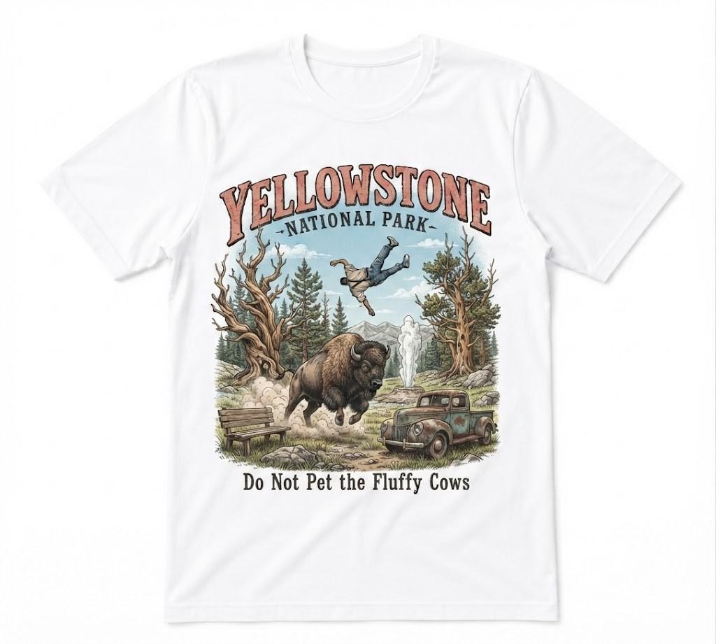 Nedotýkejte se chlupatých krav Národní park Yellowstone Unisex Tričko Bílé Tričko