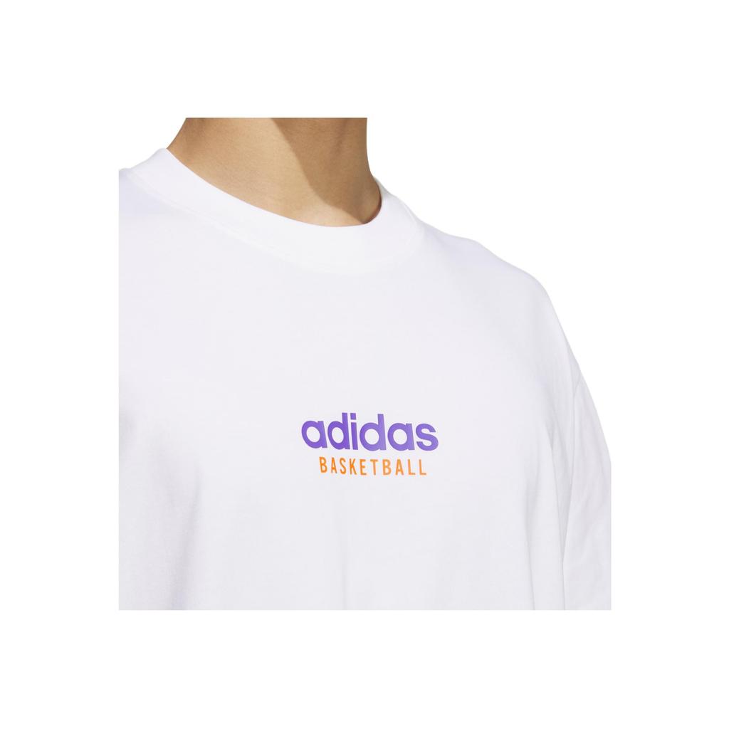 adidas Graphic Play Basketball Letter Print Sport Round Neck Short Sleeve Drop Shoulder T-Shirt Men Tops White JD6402