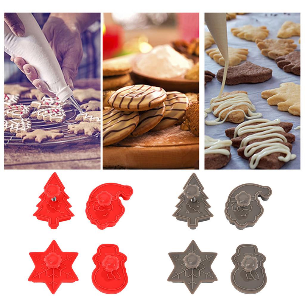 Christmas Santa Cookie Cutter Embossing  Plastic Spring Die Biscuits Cutter 4Pcs Set