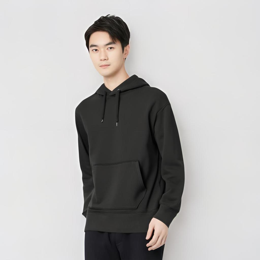 UNIQLO Solid Color Hooded Pullover Long Sleeve Sweatshirt Unisex sweatshirt Black 442459-09