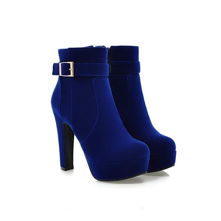 Sizes 34-39 Party Booties Woman Fashion High Heels Velvet Cotton Women's Shoes Sexy Side Zipper Platform Belt Buckle Ankle Boots