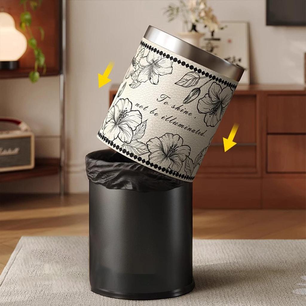 Round Trash Can French vintage Garbage for Bedroom Kitchen Bathroom Office Living Room Dorm Laundry Room Indoor