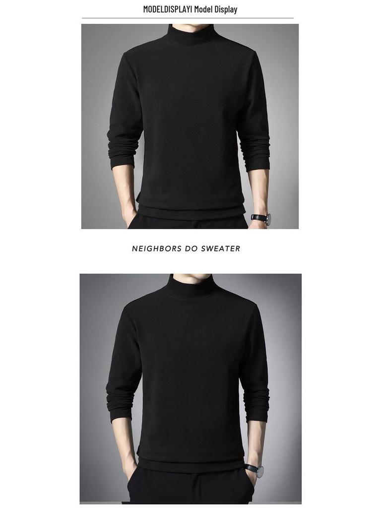 Woodpecker Men's Dual-Fleece Long Sleeve T-Shirt - Half Turtleneck, Brushed, Warm, Versatile Top for Autumn/Winter.