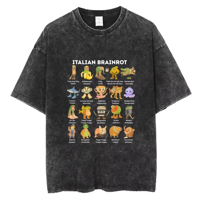 Italian Brainrot Funny Meme Washed Vintage T-shirt Six Seven 67 Number Tshirt Men Women Casual Fashion Oversized Crewneck Tees