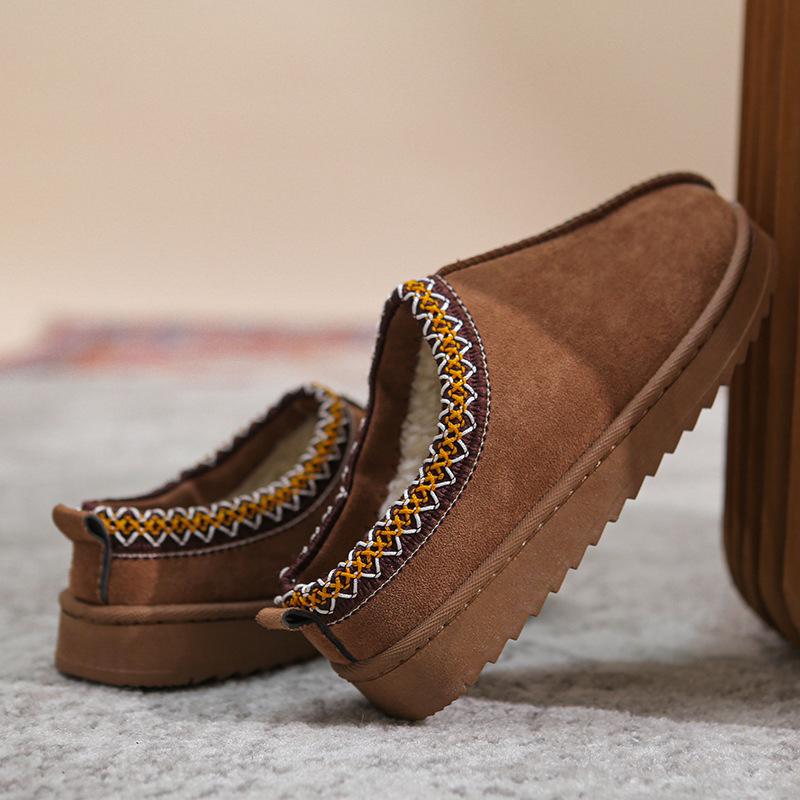 Low-barrel Snow Boots Women's Autumn and Winter Flat-bottomed Bag Head Half-tray Lazy Woman with Cotton Shoes
