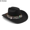 Newest Design Vintage Western Cowboy Hat For Men's 9.5CM Wide Brim Fedora Hat Gentleman Jazz Cowgirl Cloche Church Caps