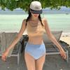 Koreanischer Stil Hohe Taille Bauchbedeckender Damen-Bikini - Zweiteiliges Badeanzug-Set für heiße Quellen und Urlaube