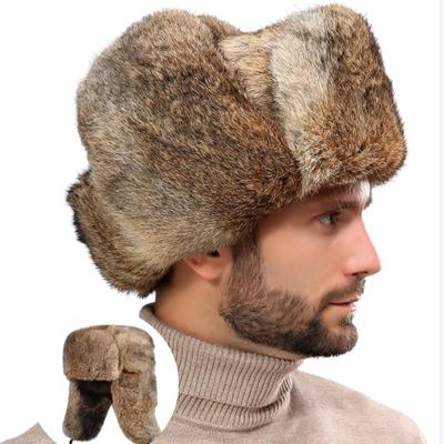 Pyrafox Ruská kožešinová čepice Ushanka Pánské, Dámské Čepice Lapač do uší Nadýchané Studená Zima, Teplé Umělé chlupaté Klapky do uší Bomber Deerstalker Hunter Cap