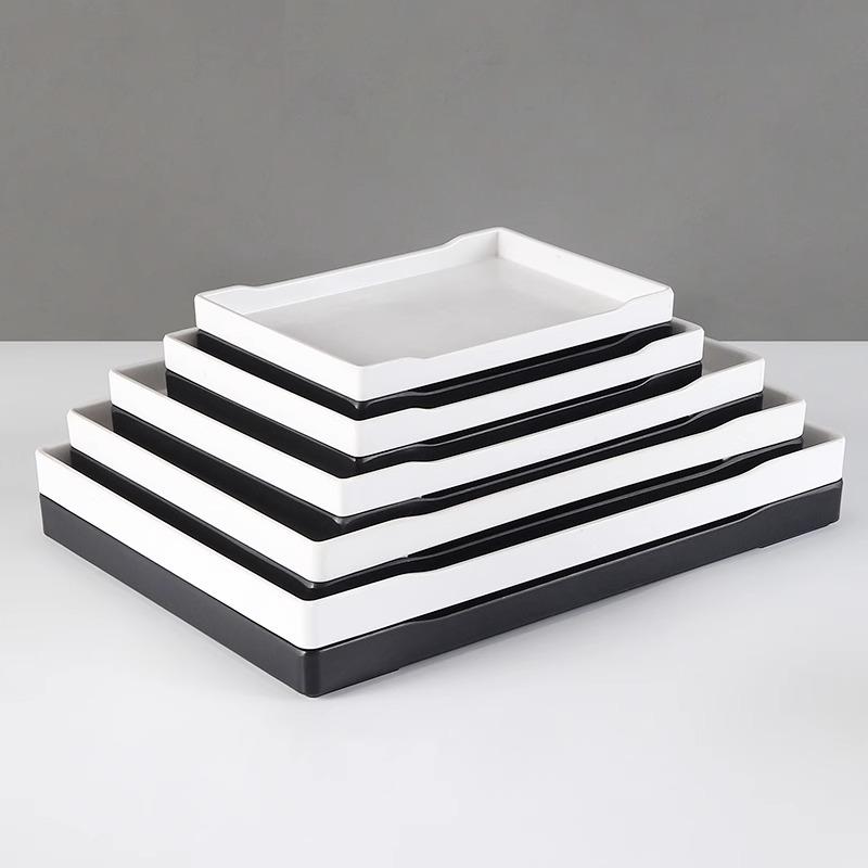Plateau rectangulaire en plastique noir nordique pour chambre d'hôtel, tasses à thé et à eau, articles de toilette et vaisselle de restauration