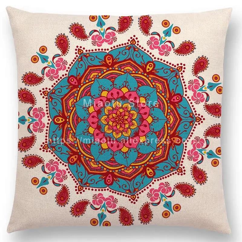 New Dreamy Sun Moon Stars Colorful Lotus Eternity Mandala Gorgeous Floral Pattern Design Prints Cushion Cover Pillow Case