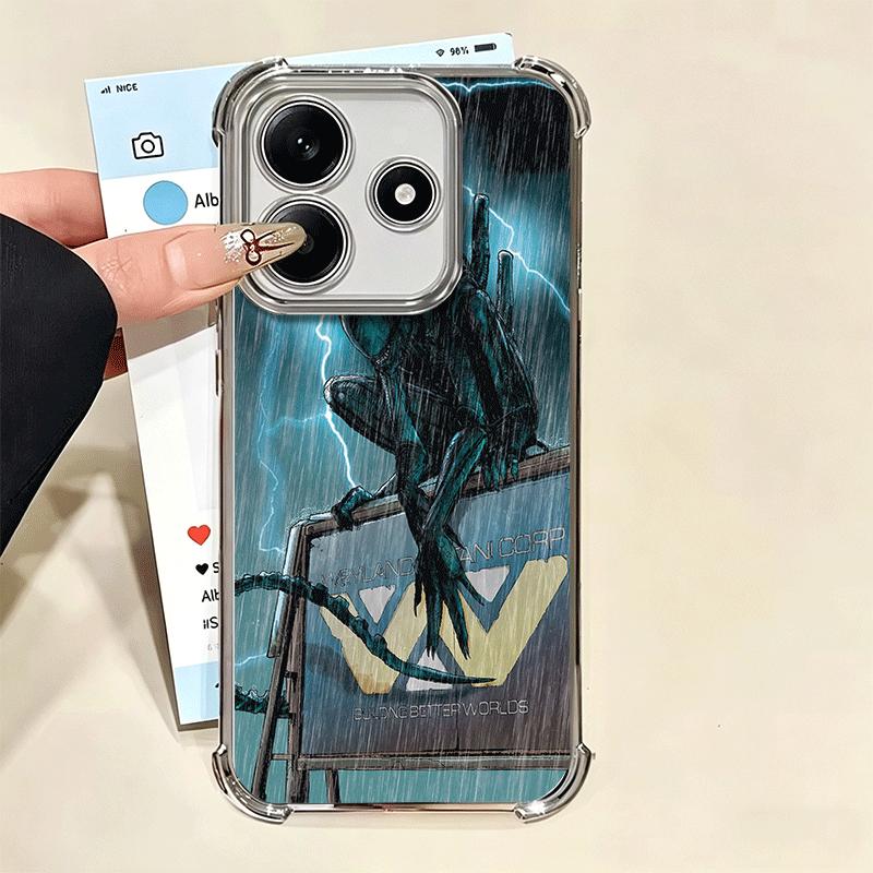 Cool A-Alien X-Xenomorph Plating Phone Case For Xiaomi Redmi Note 14 15 Pro Plus 13 12 11 11S 11T 10 9S 9 5G Anti-Fall Airabag C
