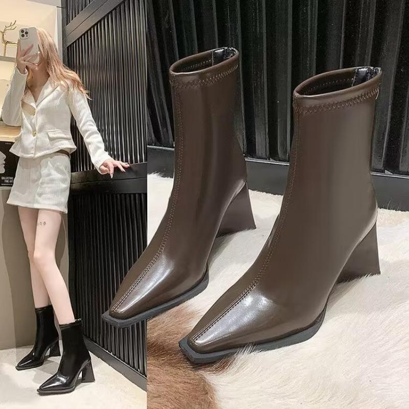 

Модные ботильоны с острым носком для женщин 2025 весна осень зима новые короткие на каблуке-рюмочке на молнии модные на высоком каблуке 39