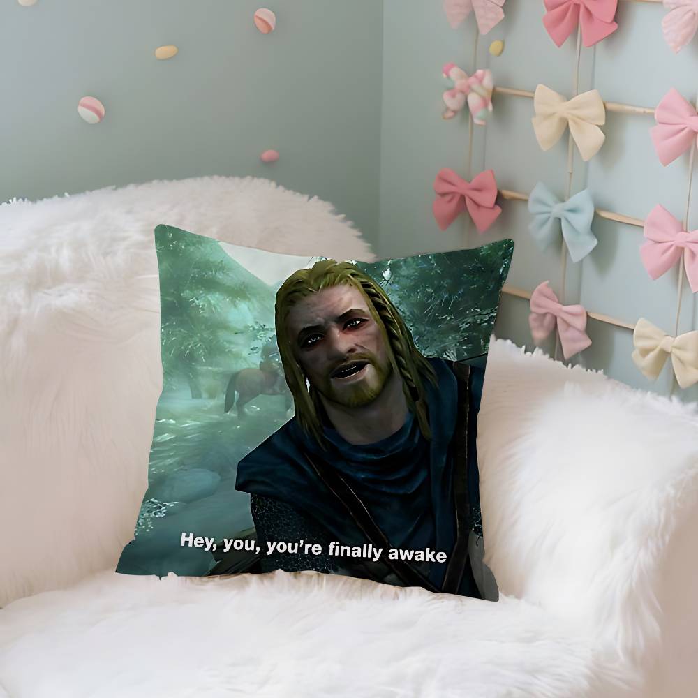 Hey Du Du Bist Endlich Wach Skyrim Kissenbezug Zierkissenbezug Nordisch Vintage Stil Kissenbezüge Haus Wohnzimmer Sofa Couch