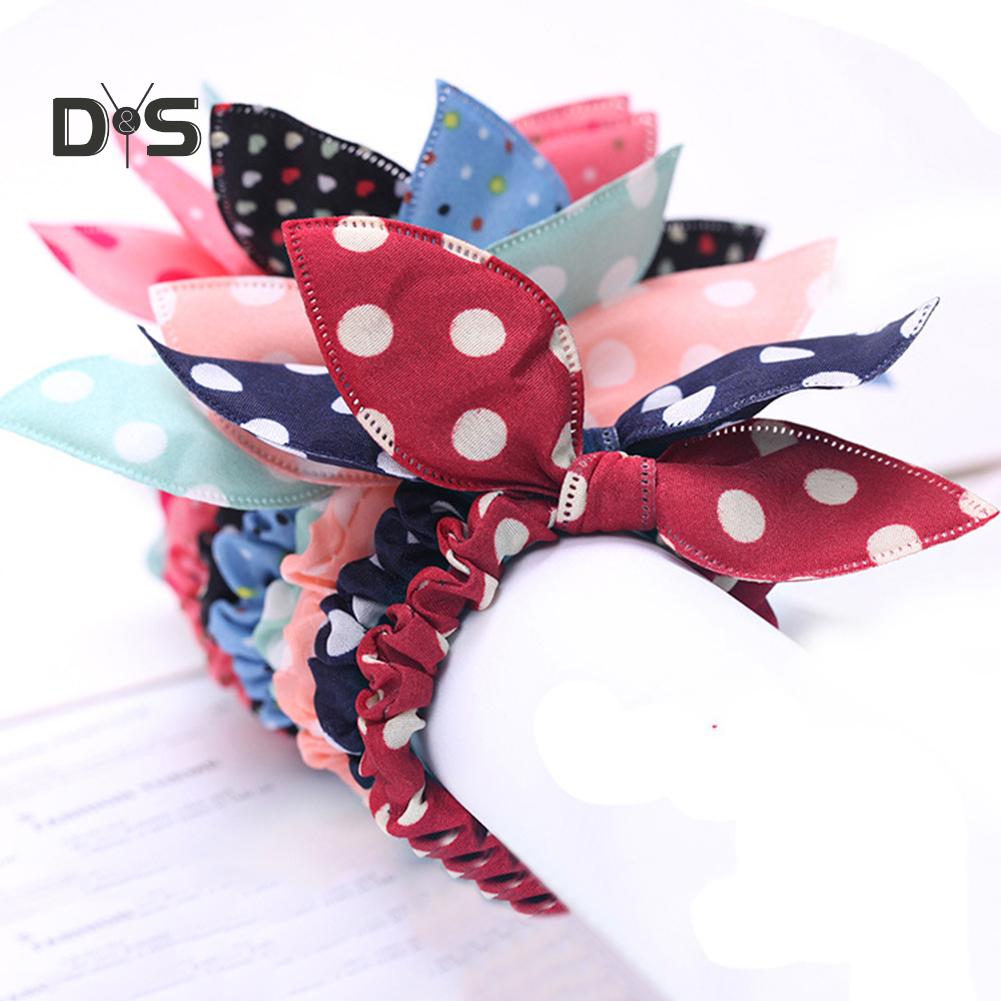 Buy Girl Polka Dot Rabbit Ears Decor Hair Rope Band Scrunchy Ponytail ...