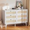 6-Drawer Rattan Chest of Drawers, Storage Furniture, Bedroom Chest of Drawers with Drawers, 120 X 40 X 85 Cm White
