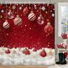 Christmas Shower Curtain, Red Christmas Snowflake Bell Bathroom Curtain Decoration Set With Hook Fabric Christmas Gift