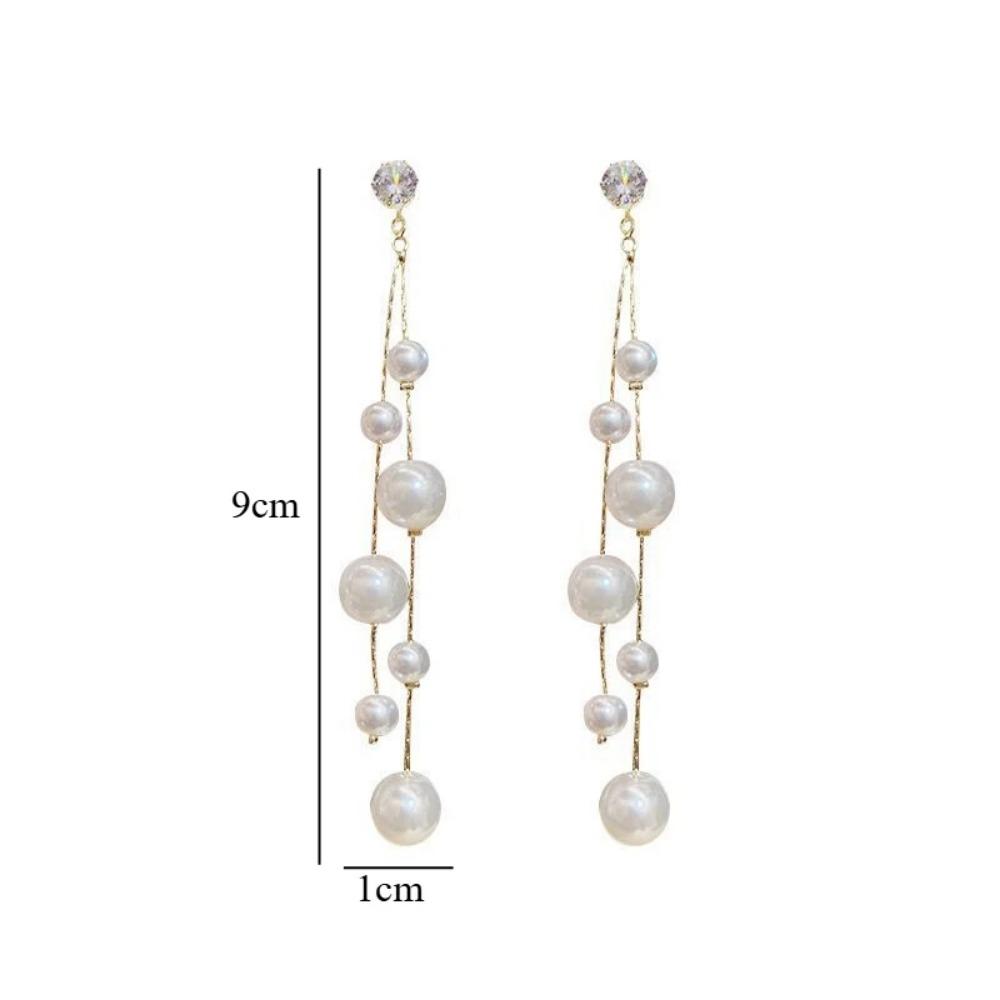 Imitation Pearl Beads Tassel Long Dangle Earrings Elegant Wedding Earrings Jewelry for Women