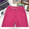 Women's High-Waist Rose Red Denim Wide-Leg Pants - Spring/Autumn Original Design