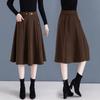 Women's Patchwork High Waist Slimming Long Skirt - Coffee, Large Size, Spring/Autumn 2026