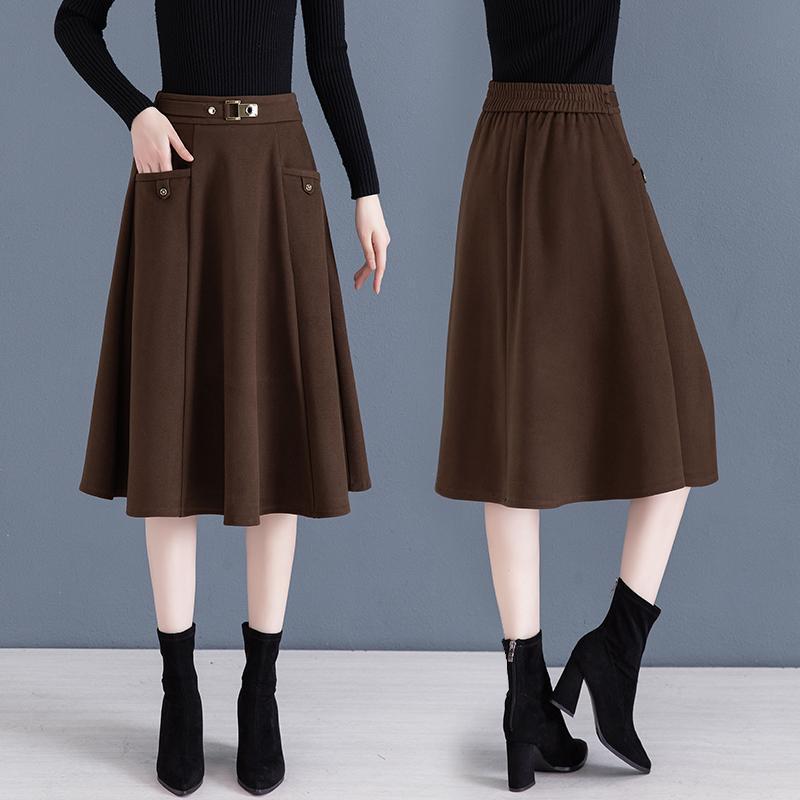 Women's Patchwork High Waist Slimming Long Skirt - Coffee, Large Size, Spring/Autumn 2026