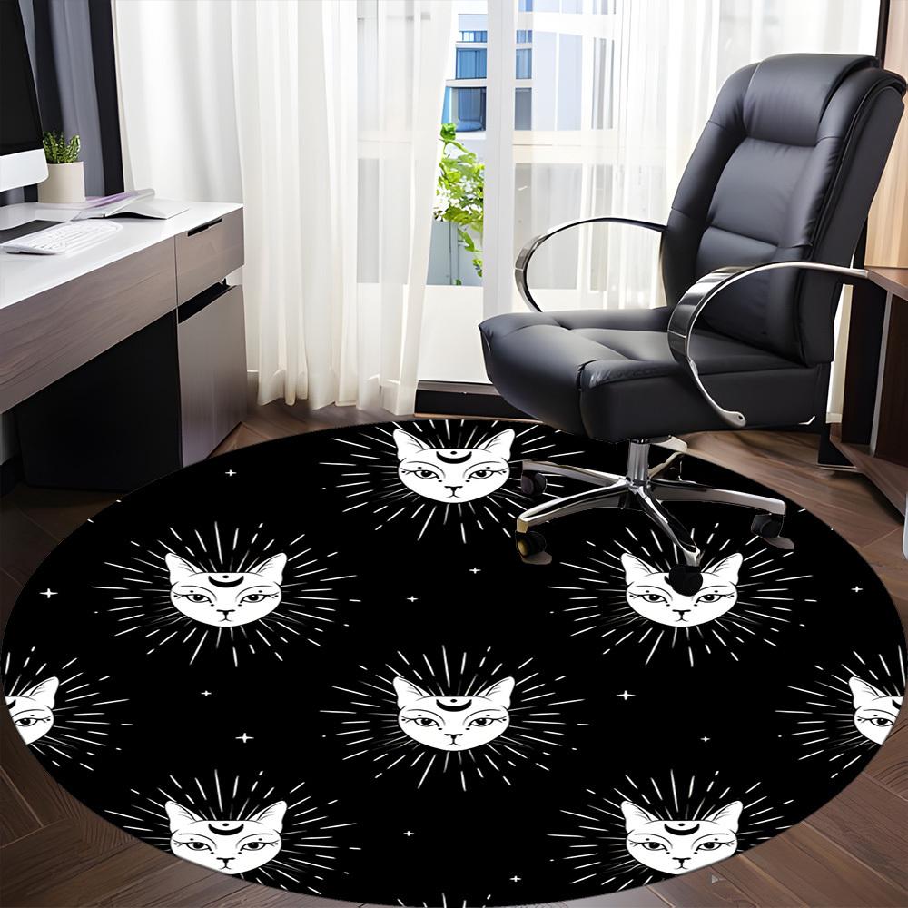 1pc Cat Moon Office Round Area Rug, Under Office Chairs Bedroom Living Room Home Decor, Room Deco