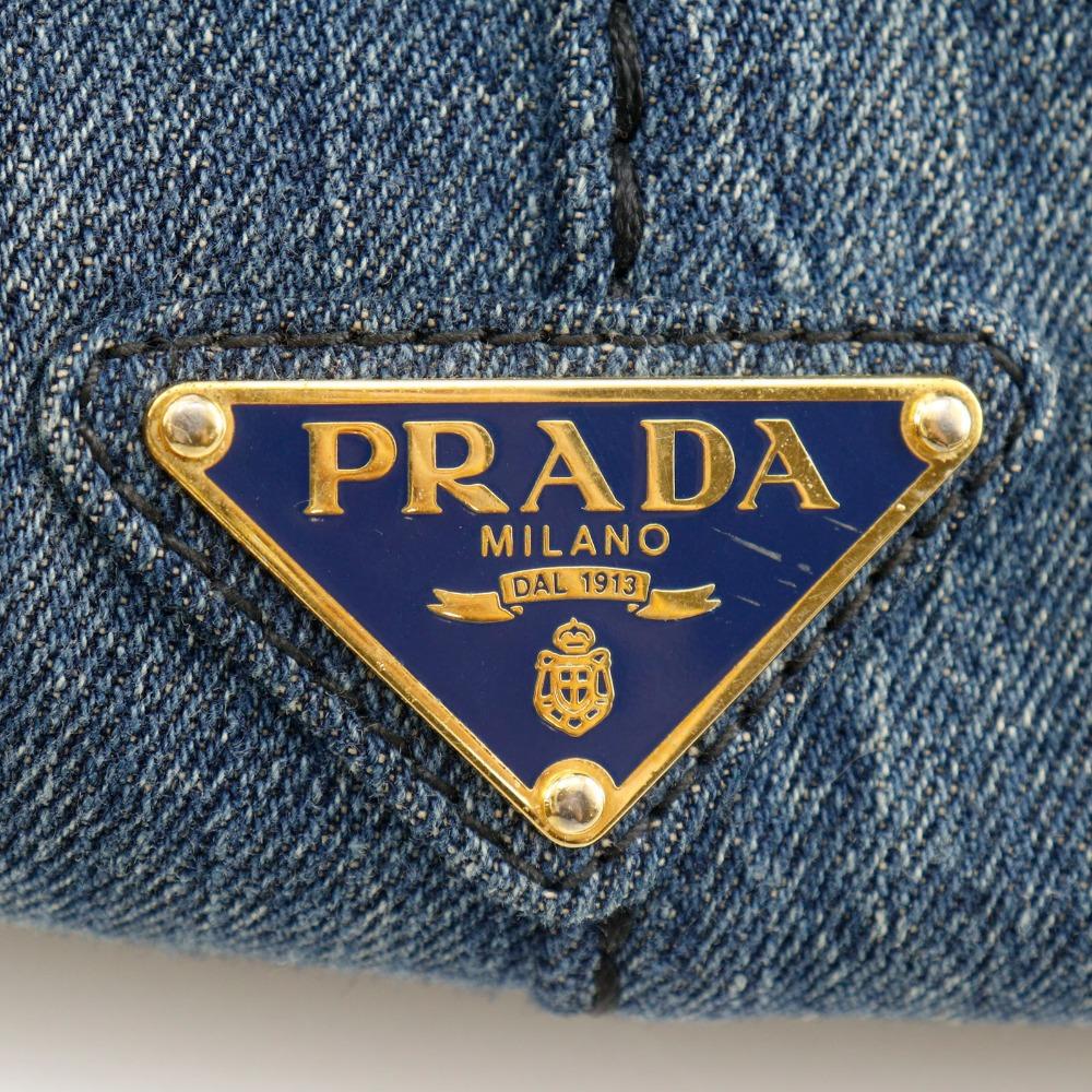Prada Canapa ToteL Handbag B1872B Blue Denim Women Used