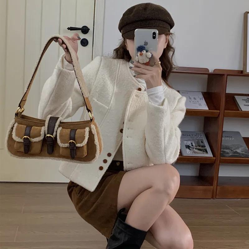 Women's lamb fur texture shoulder bag soft leather sac hair bags large capacity new fashion